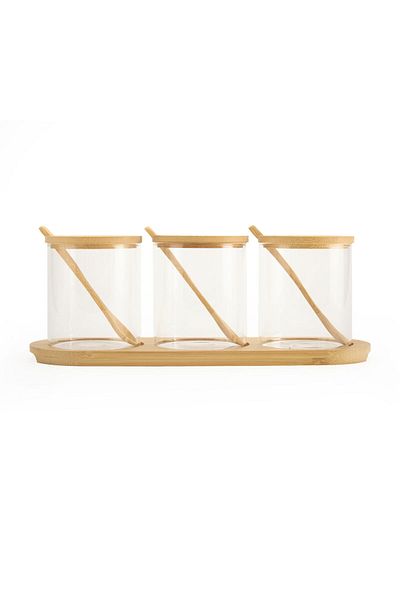 MATMEL Set of 3 Round Glass Spice Jars - Transparent / Light Brown
