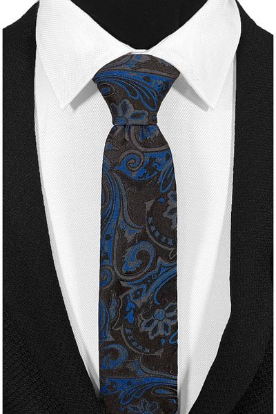 BLC Basic Line Co. Parliament Blue Paisley Microfiber Tie on Black Background - 7 cm Modern Cut