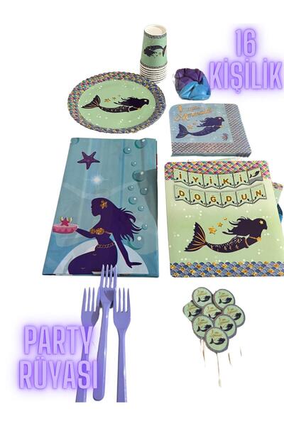 partyrüyası Set de ziua de naștere cu tematică sirenă pentru 16 persoane