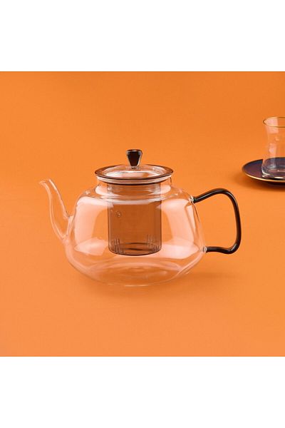MATMEL Teapot with Glass Strainer - Transparent / Anthracite - 1100 ml