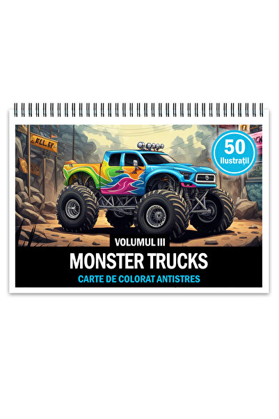 Legendary Gifts Carte de colorat antistres, 50 de ilustrații, Monster Trucks ...
