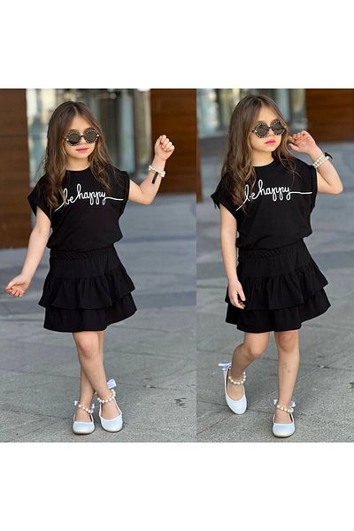 Butik Female Child Be Happy Katkat Skirt Short-Sleeve Comfortable Full Mold Set