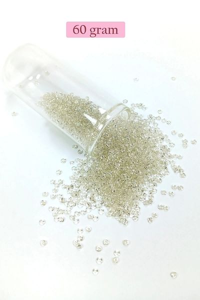 PRATİKOBA Bulky Glass Sand Beads (11/0) 2 mm - 60 Grams - Transparent White - Bnc053