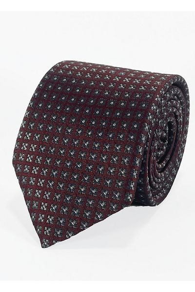 BLC Basic Line Co. Burgundy Ground over Smoked Gingham Microfiber Tie and Handkerchief Set - 7 cm Modern Cut
