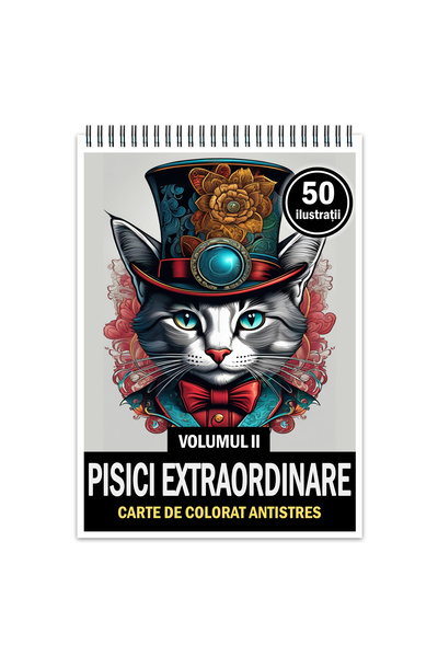 Legendary Gifts Carte de colorat antistres, 50 de ilustrații, Pisici extraord...