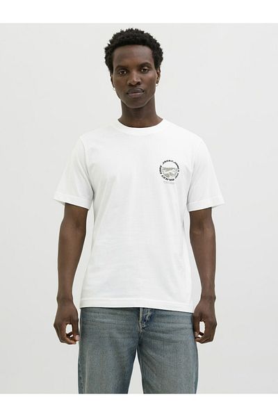 Jack & Jones Men's White Jcolido Chest Tee Ss Crew Neck Fst T-Shirt 12281092-Brightwhi