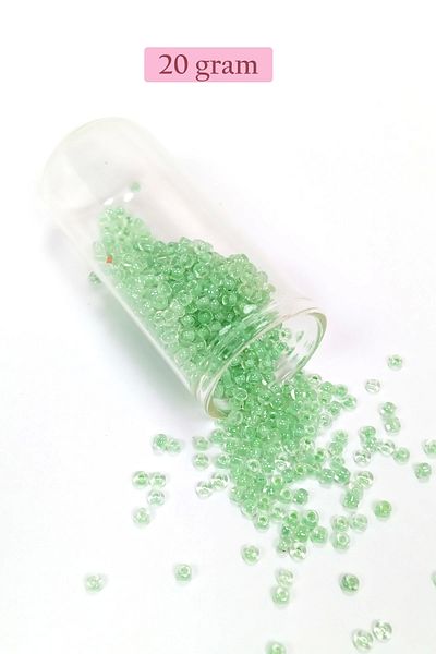 PRATİKOBA Bulky Glass Sand Beads (8/0) 3 mm - 20 Grams - Transparent Light Green - Bnc150