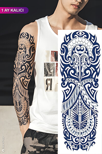BP Tattoo 1 Ay Kalıcı Tribal Kol Dövmesi Kol Kaplama Tattoo