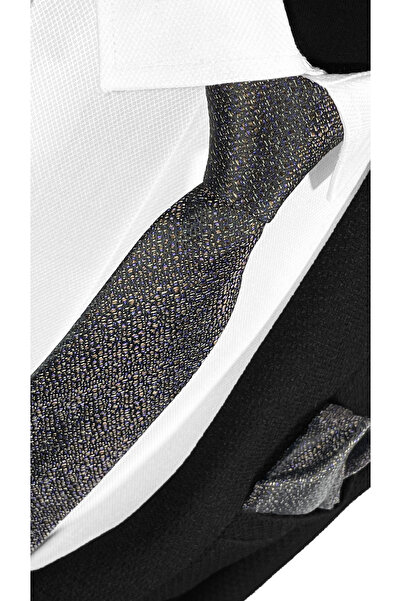 BLC Basic Line Co. Σετ γραβάτα και μαντήλι από μικροΐνες με μοτίβο Bitter Brown Grey - 7 cm Modern Cut