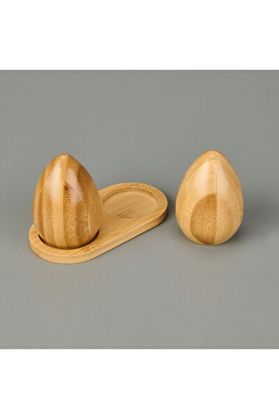 Wsm Bamboo Egg Model Salt and Pepper Shakers with Stand - Brown