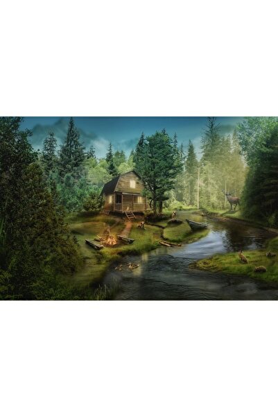 ve Tablou Canvas, Cabana ideala 4, 90 x 60 cm, Rama lemn, Multicolor