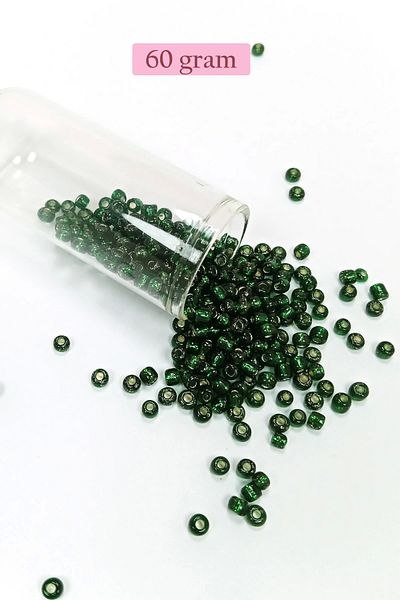 PRATİKOBA Bulky Glass Sand Beads Large Size (6/0) 4 mm - 60 Grams - Transparent Dark Green - Bnc136