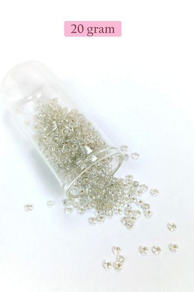 PRATİKOBA Bulky Glass Sand Beads (8/0) 3 mm - 20 Grams - Transparent White - Bnc156