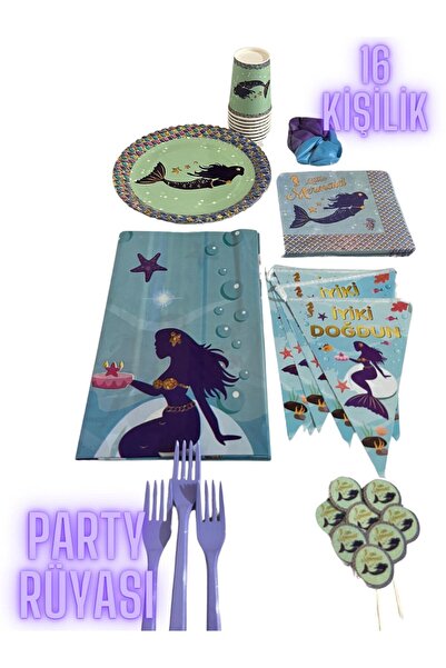 partyrüyası Set de ziua de naștere cu tematică sirenă pentru 16 persoane cu f...
