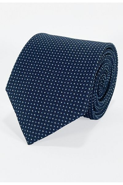 BLC Basic Line Co. White & Blue Polka Dots on Navy Blue Background Microfiber Tie and Handkerchief Set -7 cm Modern Cut