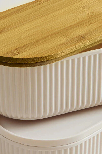 Lizzy 4 Pieces Duele Vacuum Bamboo Lid Storage Container 500ml / Striped Kayak Daily Meal Storage Container