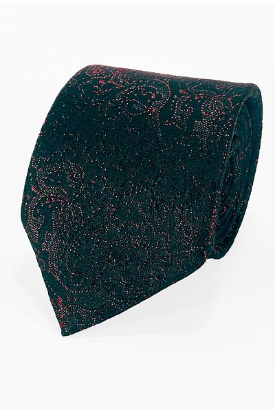 BLC Basic Line Co. Microfiber Tie with Burgundy Paisley on Black Background - 7 cm Moderin Cut