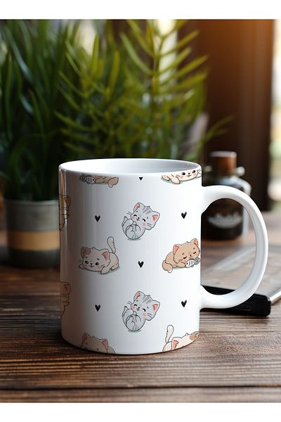 LOWHA 11 oz Ceramic Mug with Cute Cats Design