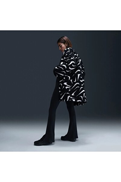 Nike Sportswear Cozy Long-Haired All-Over Swoosh Logo Lined Loose Full-Zip Kadın Ceket-FV8025-010