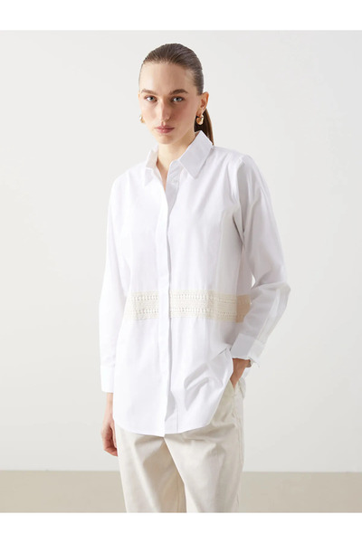LC Waikiki Ecru Lace Detailed Poplin Women's Shirt Tunic