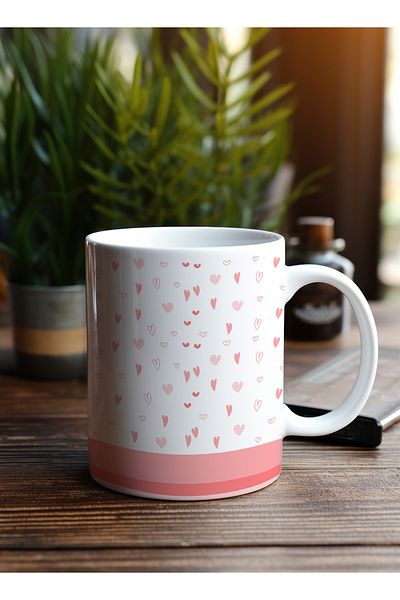 LOWHA 11 oz Ceramic Mug with Hearts Design