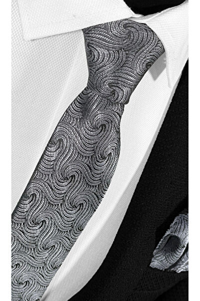 BLC Basic Line Co. Tropic - Set cravată și batistă din microfibră Grey Haze - 7 cm tăiat modern