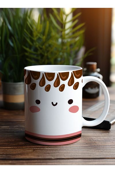 LOWHA 11 oz Ceramic Mug with Cute Face Design