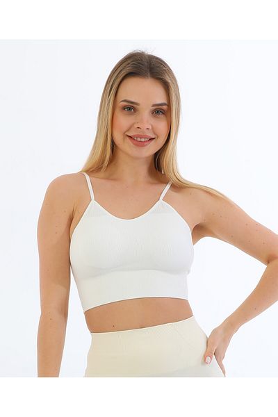 bazaar-turkey all you need Thin Rope Strap Ribbed Padded Crop Bustier 5702 White
