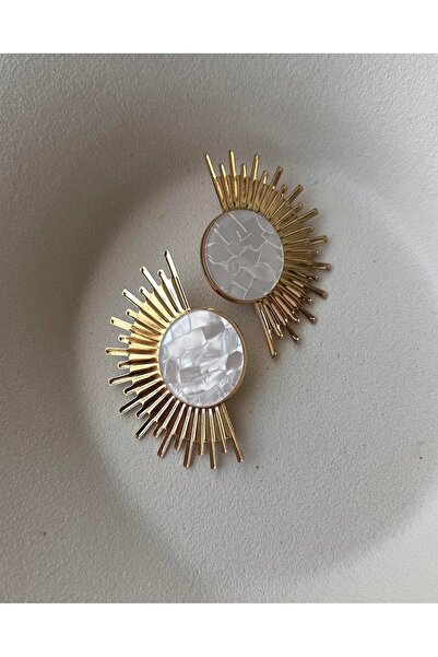 mos&more Beyaz Yarım Güneş Marka Kadın Küpe