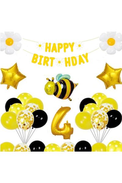 DÜVENCİ TİCARET Bee Daisy Themed Birthday Age Balloon Set