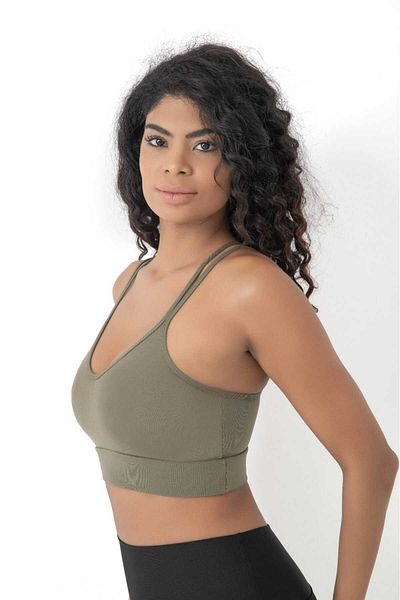 bazaar-turkey all you need Sport Crop Bustier with Cross Back Detail 5800 Khaki