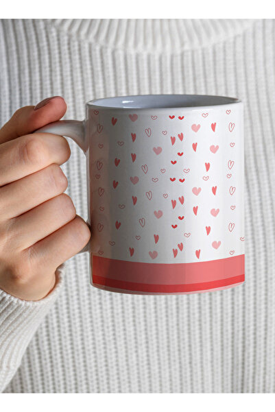 LOWHA 11 oz Ceramic Mug with Hearts Design