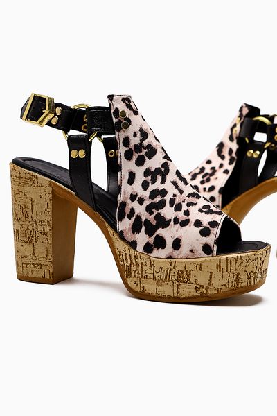 Limoya Sandale de damă cu toc cu platformă cu curea leopard neagră Hadel