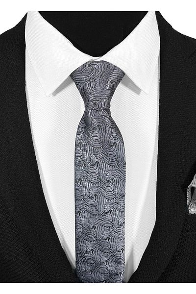 BLC Basic Line Co. Tropic - Grey Haze Microfiber Tie and Handkerchief Set - 7 cm Modern Cut