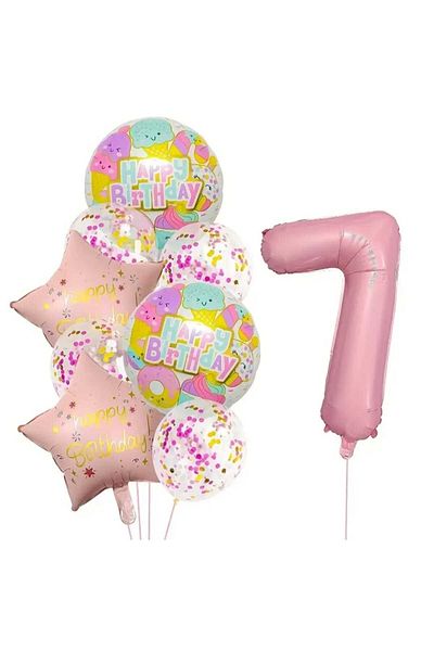 DÜVENCİ TİCARET Colorful Happy Birthday Printed Foil Age Balloon Set