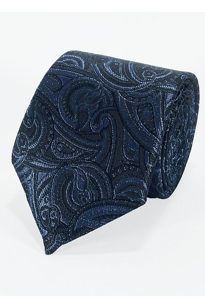BLC Basic Line Co. Microfiber Tie and Handkerchief Set with Paisley Pattern in Teal on Black Background - 7 cm Modern Cut