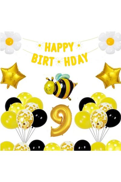 DÜVENCİ TİCARET Bee Daisy Themed Birthday Age Balloon Set
