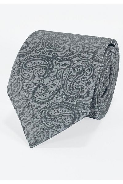 BLC Basic Line Co. Light & Dark Gray Paisley Microfiber Tie and Handkerchief Set - 7 cm Modern Cut
