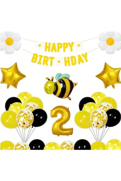 DÜVENCİ TİCARET Bee Daisy Themed Birthday Age Balloon Set