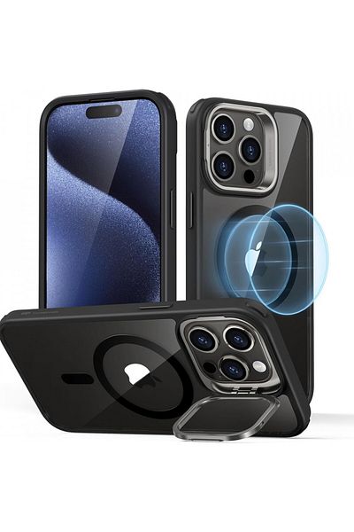 ESR Case for iPhone 15 Pro Max - ESR Classic Hybrid HaloLock Kickstand - Clear Black