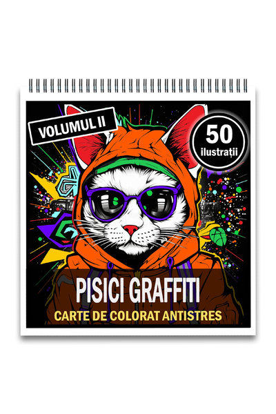 Legendary Gifts Carte de colorat antistres, 50 de ilustratii, Pisici Graffiti...