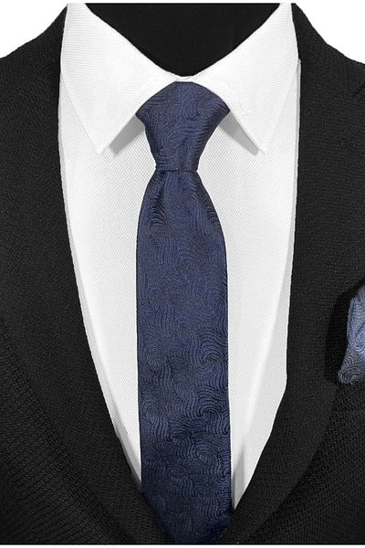 BLC Basic Line Co. Tropic - Navy Midnight Microfiber Tie and Handkerchief Set - 7 cm Modern Cut
