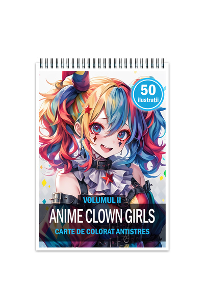 Legendary Gifts Carte de colorat antistres, 50 de ilustrații, Fete Clovn Anim...