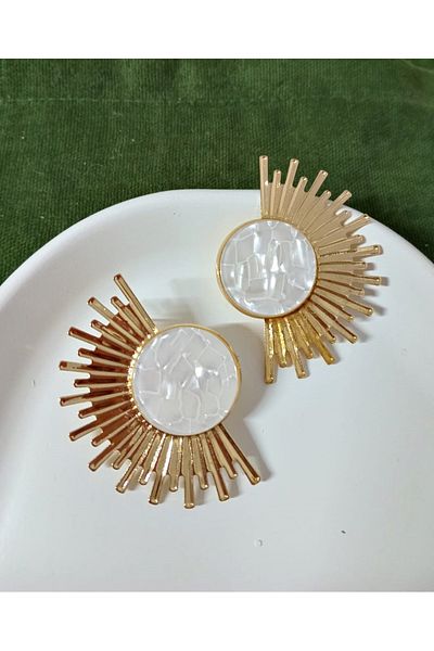 mos&more White Half Sun Brand Women Earrings