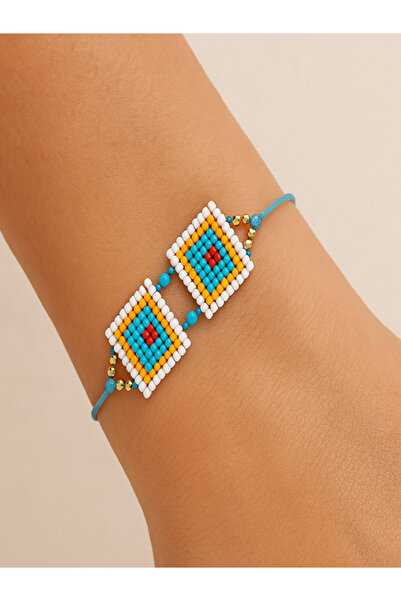 Puffy Colorful Square Patterned Miyuki Beaded Bracelet
