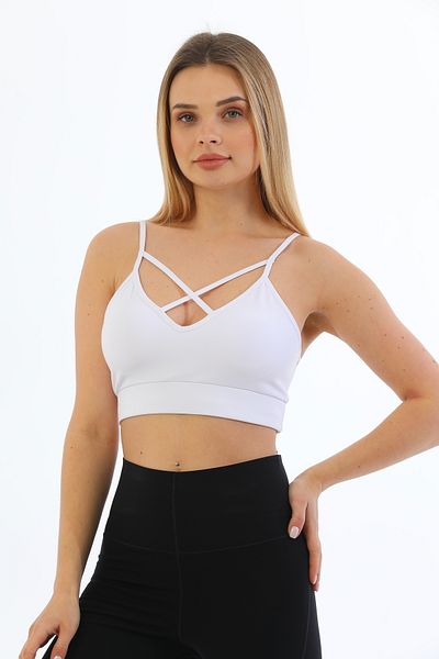 inkasole Cross Front Detailed Sports Crop Bustier 5800 White
