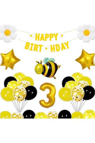 DÜVENCİ TİCARET Bee Daisy Themed Birthday Age Balloon Set
