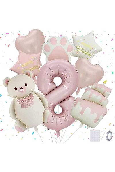 DÜVENCİ TİCARET Cream Bear Paw Cake Birthday Age Balloon Set with Foil Balloons
