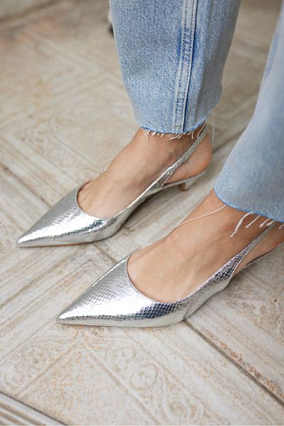 ANGELİNA JONES Mesali Women's Silver Snake Pattern Mini Heel Shoes