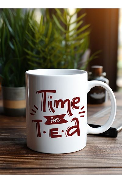 LOWHA 11 oz Ceramic Mug with Time For Tea Design